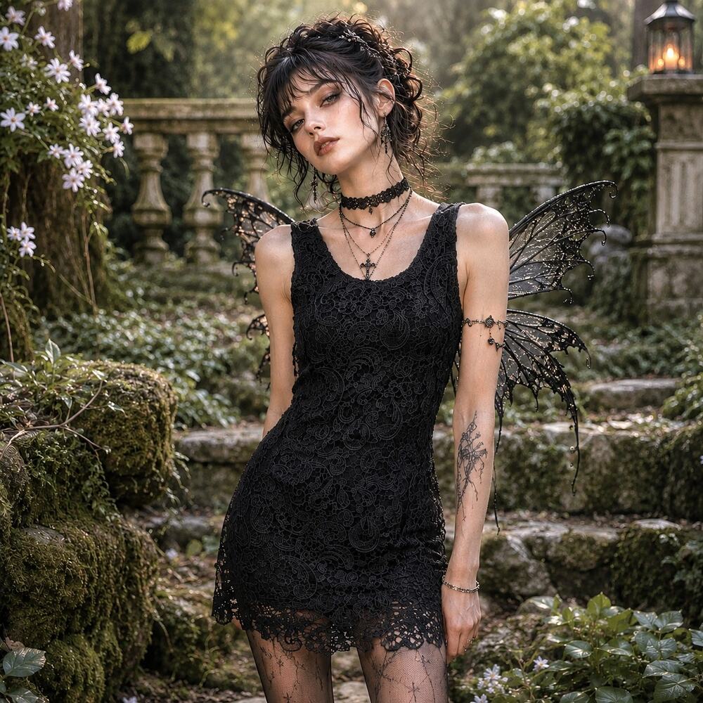 Annabella Lace Shift Dress Sz S Whimsigoth Y2K Boho Indie Romantic Scallop Goth